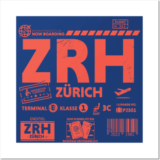 Vintage Zurich ZRH Airport Code Travel Day Retro Travel Tag Posters and Art